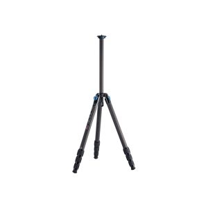 The Sirui ST-224 carbon fibre tripod is a black carbon fibre tripod with three extended legs, a locking mechanism in each segment, blue accents near the top and a central bar, shown on a white background.