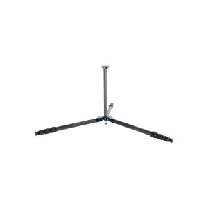 The Sirui ST-224 carbon fibre tripod, a black tripod, is fully extended, legs wide apart and horizontal against a white background.