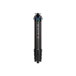 Sirui ST-224 carbon fibre tripod, black and blue carbon fibre tripod with multiple legs, shown folded and upright against a white background.