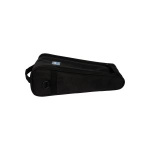 Black, trapezoidal soft carry case with zipper, side handle and blue and white label on top for the Sirui SVH15 Pro video head, shown against a white background.