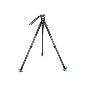 Sirui_SVT75LSVH15_005 Sirui SVT-75 Pro Lite Videojalusta Sirui SVH15 Pro Videopäällä on ammattikäyttöön tarkoitettu musta kolmijalkainen kolmijalkainen ammattilaisjalusta, jossa on siniset korostukset, kolme säädettävää jalkaa ja kallistuskahva, kuvassa täysin ulosvedettynä valkoisella pohjalla.