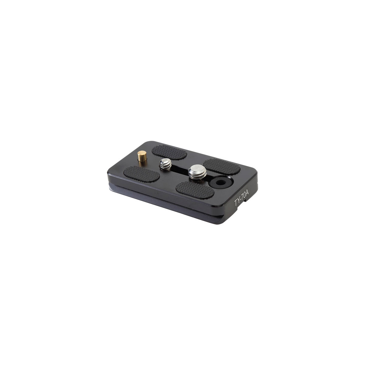 Sirui Quick Release Plate TY-70A -pikalevy on musta suorakaiteen muotoinen levy, jossa on metalliruuvi ja kumikahvat ja joka on suunniteltu kameran kiinnittämiseen tukevasti jalustaan.