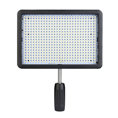 Godox LED 500L-W Daylight on suorakulmainen LED-paneelivalaisin, jossa on musta reunus ja kahva ja jossa on pienistä keltaisista ja valkoisista polttimoista koostuva ruudukko, ihanteellinen valokuvaukseen tai videovalaistukseen.