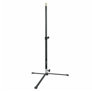 1586866038_278 The Godox 90F Foldable Floor Light Stand with Removable Base is a black metal stand with three foldable legs and an adjustable centre pole, ideal for supporting lighting equipment in photography or videography.