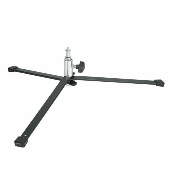 1586866039_814 The Godox 90F foldable floor lamp with removable base features a low-profile black metal tripod, flat feet, silver centre column and tension knob, shown against a white background.