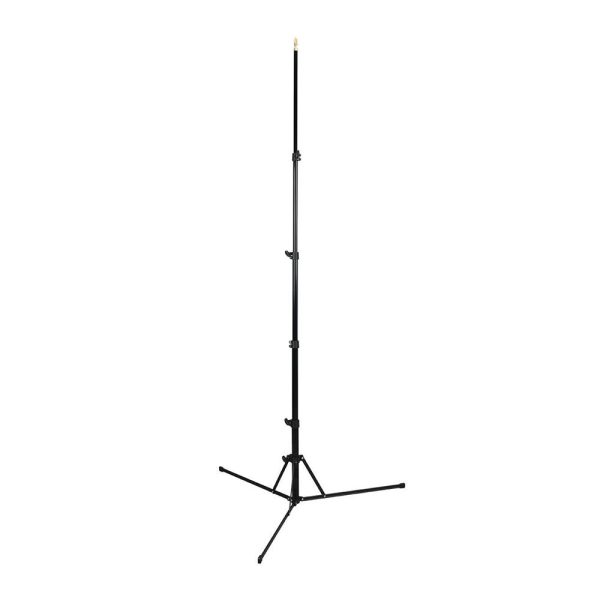 The Godox 210F Reversible Leg Light Stand is a tall, black tripod with adjustable height and three sturdy metal legs for stability.