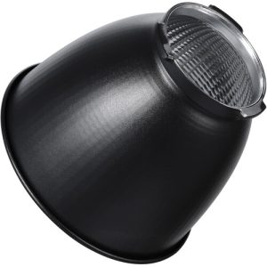 Godox Reflector Disc Video Light ML60 RFT-22 on musta, kartiomainen studioheijastin, jossa on kuvioitu sisäpinta ja metallinen kiinnitysrengas ja joka on suunniteltu valon keskittämiseen ja suuntaamiseen valokuvaus- tai videostudiovaloista.