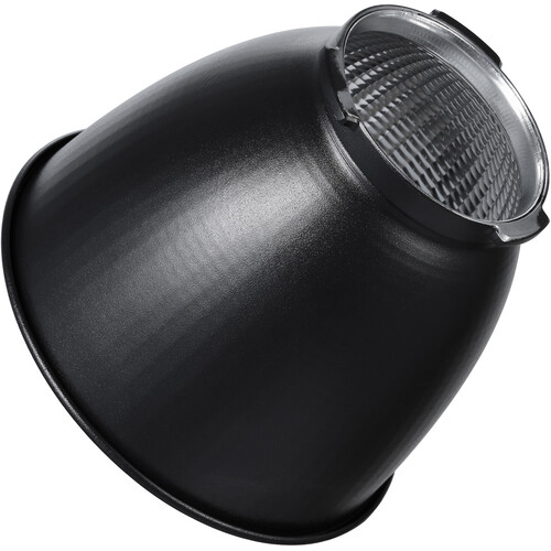 Godox Reflector Disc Video Light ML60 RFT-22 on musta, kartiomainen studioheijastin, jossa on kuvioitu sisäpinta ja metallinen kiinnitysrengas ja joka on suunniteltu valon keskittämiseen ja suuntaamiseen valokuvaus- tai videostudiovaloista.