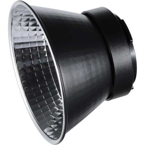 Godox Focus Reflector Disc Video Light ML60 RFT-23 on musta, kartiomainen heijastin, jossa on kuvioitu hopeinen sisäpuoli ja leveä aukko, joka on suunniteltu asennettavaksi valokuvaus- tai videovaloihin.