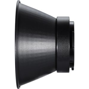 Godox Focus Reflector Disc Video Light ML60 RFT-23 on musta, kartiomainen, mattaheijastin, jossa on hieman kuvioitu viimeistely, kuvattuna sivulta valkoista taustaa vasten.