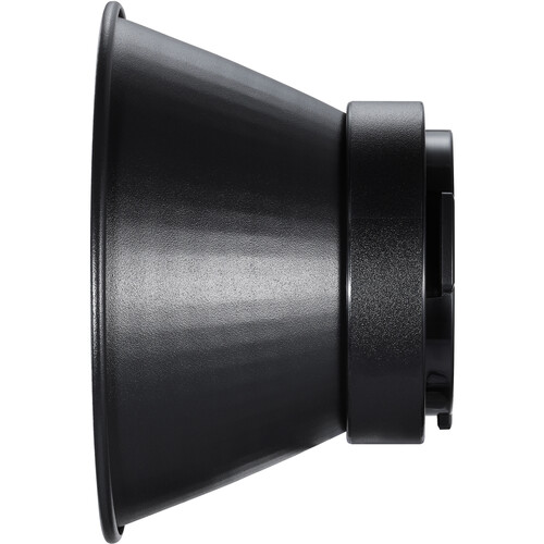 Godox Focus Reflector Disc Video Light ML60 RFT-23 on musta, kartiomainen, mattaheijastin, jossa on hieman kuvioitu viimeistely, kuvattuna sivulta valkoista taustaa vasten.