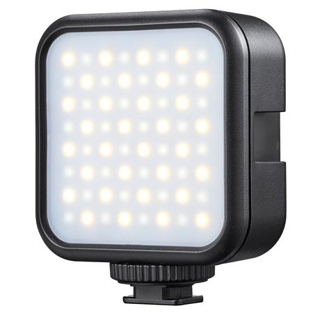 Godox Litemons LED-valo (Bi Color) LED6Bi on kompakti, neliönmuotoinen LED-videovalaisin, jossa on musta kehys ja LED-ristikko, joka on suunniteltu kameroihin tai jalustoihin cold shoe -kiinnityksen avulla.