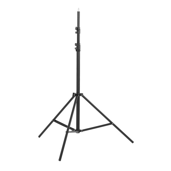 Godox ML60 Duo Kit -LED-valo sisältää mustan, säädettävän kolmijalkaisen jalustan, jossa on kolme pidennettyä jalkaa ja keskitanko ja joka on ihanteellinen valaisimen tai valokuvauskaluston tukemiseen.