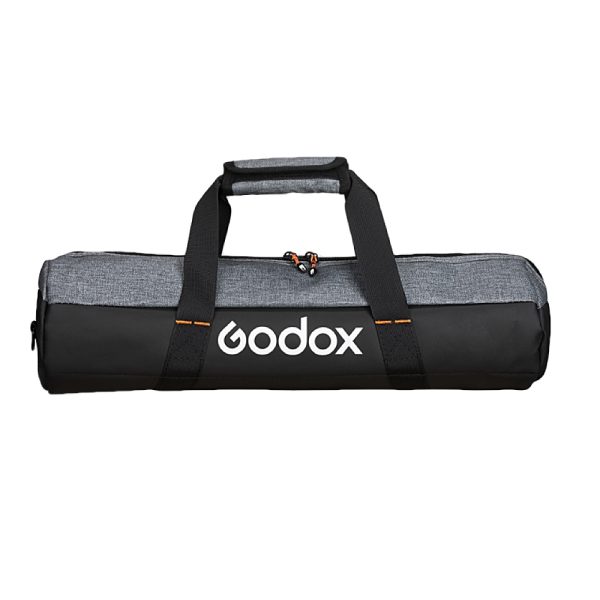 The Godox CB 52 Carry Bag for S60/S60Bi is a cylindrical grey and black bag with zipper, handles and Godox logo on the front, designed for the safe transport of photographic equipment.