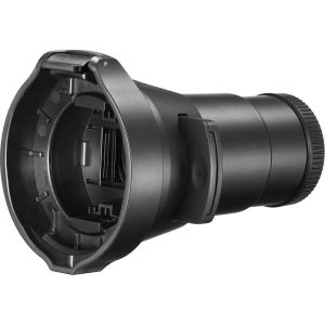 The Godox Projection Attachment for Flashes AK-R21 is a black, cylindrical accessory with a wide open head and a textured handle on one side, shown against a white background.
