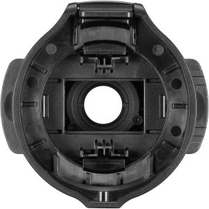 Close-up of the Godox Projection Attachment for Flashes AK-R21, a black plastic attachment with a circular centre hole and several holders, seen from above on a white background.