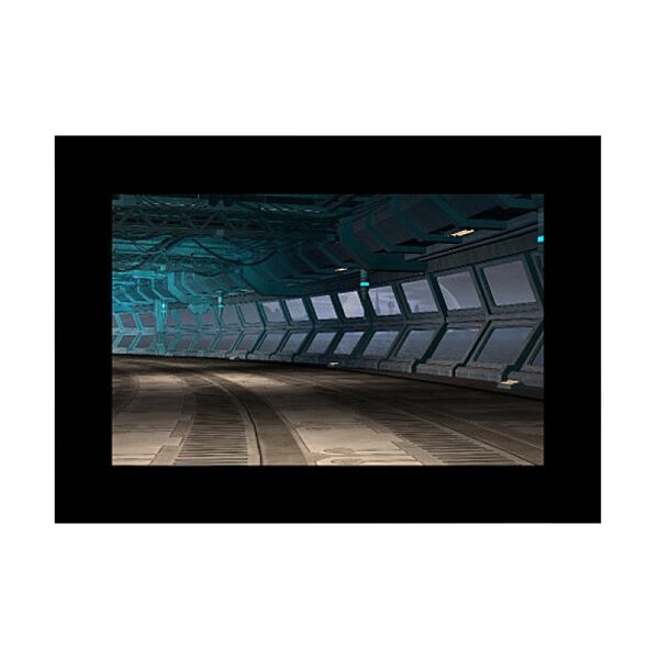 Godox Slide Filter AK-S06 (10 kpl) lisää futuristista tunnelmaa, jossa on tiilenpunainen valaistus ja metalliset korostukset, jotka sopivat täydellisesti huipputekniikan ja scifi-aiheisten kohtausten luomiseen kaarevilla käytävillä ja vinoilla ikkunoilla.
