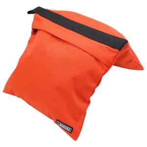 A bright orange, wedge-shaped cloth bag with black zipper, handle and "Caruba" marking is included to support or stabilize the Godox SL60IID Duo Pro Kit LED light.