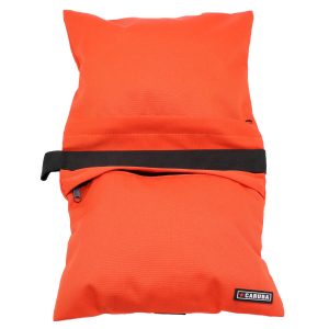 Bright orange canvas bag with black zipper and front strap, with a small rectangular Godox SL60IID Duo Pro Kit LED light logo in the bottom right corner.