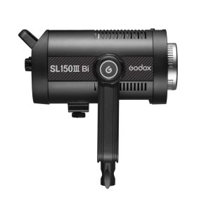 Godox SL150IIIBI LED video light - LED light in black with ventilation holes, control knob and mounting bracket, visible from the side on a white background.