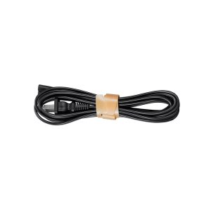 Musta sähköjohto Godox KNOWLED LDX100BI Panel Light Bi-Color -paneelivalaisimelle, siististi käärittynä ja kiinnitettynä ruskealla tarranauhalla.