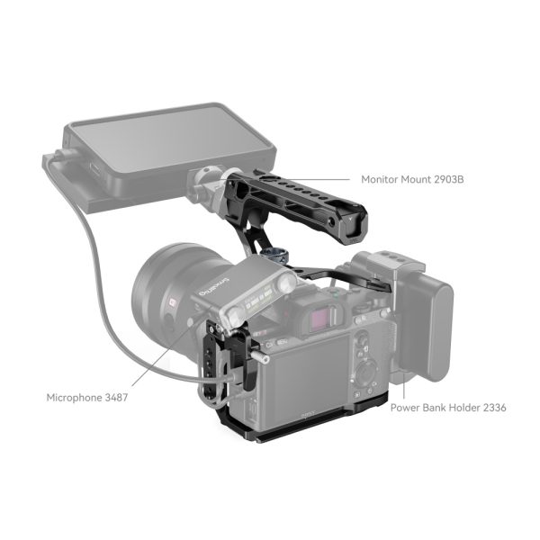 The SmallRig 4198 Cage Kit for Sony Alpha 7 III / Alpha 7R III includes a monitor on the top, a microphone on the left and a power supply holder on the right, each marked with a model number.