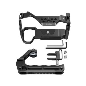 SmallRig 4198 Cage Kit for Sony Alpha 7 III / Alpha 7R III, including black metal cage, handles, screws, allen keys and adjustable mounting hardware, all on white background.