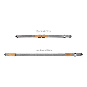 The SmallRig 4118B Weight Reducing Shoulder Strap for DJI RS 3/RS 3 Pro/RS 2/RSC 2 is presented with two adjustable grey straps, both with brown leather tags, black buckles and a length range from 92 cm to 150 cm.