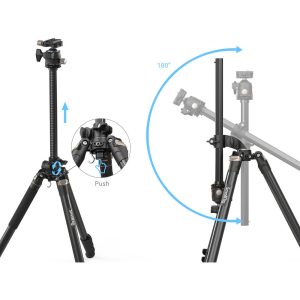 The SmallRig 4288 Lateral Center Column Tripod CT200 features adjustable black legs and a center column that can be raised, lowered or rotated 180° for flexible camera placement.