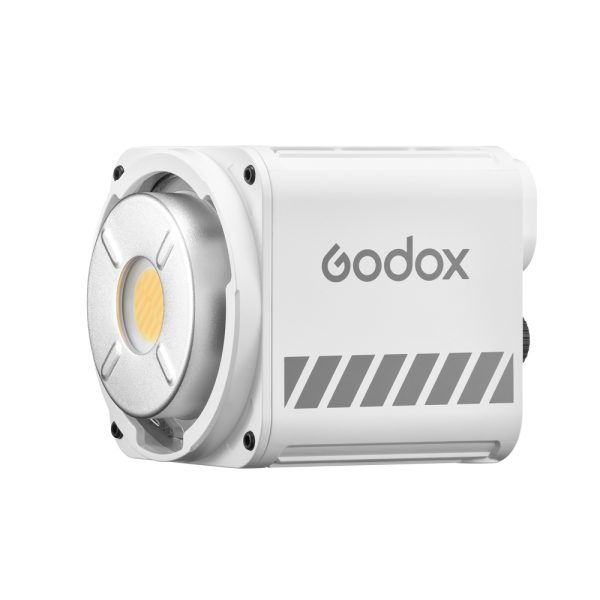 The compact, white Godox ML60II BI Bi-Color LED luminaire with round LED front panel and grey side brand against a white background.