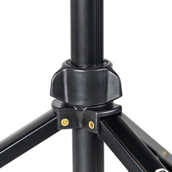 Close-up of the central part of the SmallRig 4379 RA S200 luminaire base, highlighting the sturdy joints where its three black legs attach to the central pole with visible screws and a durable plastic collar.
