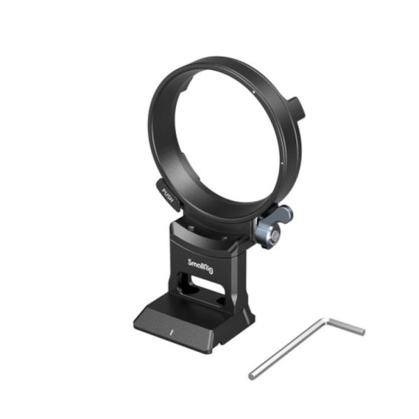 SmallRig 4424 Rotatable Horizontal-to-Vertical Mount Plate for Sony A7C II / A7CR, joka on valmistettu mustasta metallista ja jossa on säädettävä rengas ja pohjalevy, näkyy valkoisella pohjalla pienen L-muotoisen kuusiokoloavaimen vieressä.