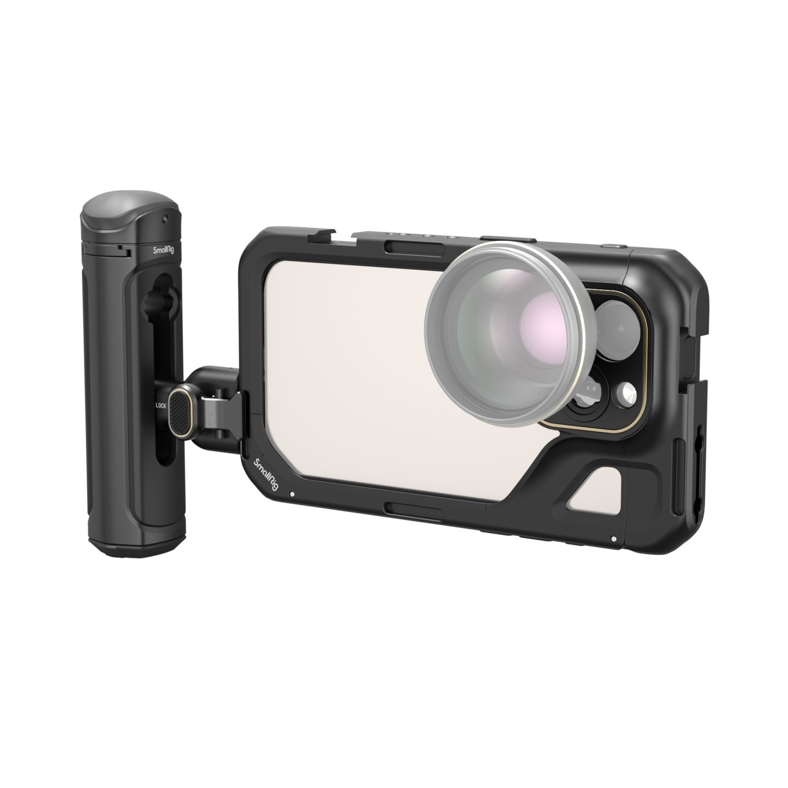 The SmallRig 4398 Mobile Video Kit (Single Handheld) for iPhone 15 Pro includes a durable case, detachable camera grip and external lens mount - perfect for enhanced mobile photography.