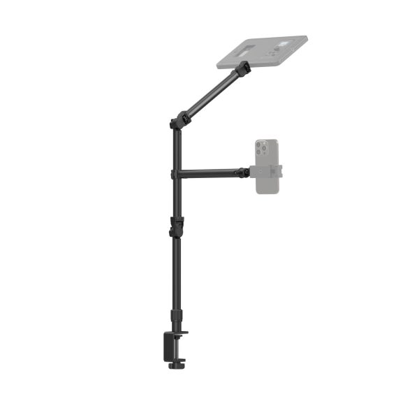 SmallRig 4456 Live Desktop Camera Bracket DT 50 on säädettävä musta pöytäkiinnitinvarsi, jossa on suorakaiteen muotoinen ylälokero ja alempi puhelimen pidike, joka on suunniteltu kiinnitettäväksi turvallisesti pöydän tai työpöydän reunaan.