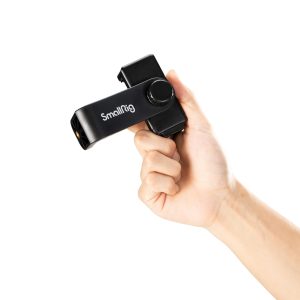 A hand holding the SmallRig 4363 Reverse Folding Live Streaming Stand Kit Encore PT 30 against a white background.