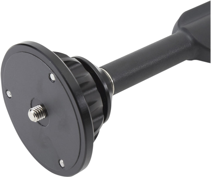 Lähikuvassa Sirui RX-75B Leveling Ball Set, mustasta metallista valmistettu säädettävä kiinnike, jossa on pyöreä pohja ja keskiruuvi laitteiden, kuten kameroiden tai valojen, kiinnittämistä varten.