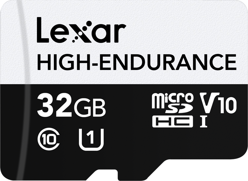 Lexar microSDXC High-Endurance UHS-I/U3/10 R100/W35 (V30) 32GB -muistikortti, jossa on korkea nopeus ja kestävyys V30, U3, Class 10 -luokituksilla luotettavuuden ja suorituskyvyn varmistamiseksi.