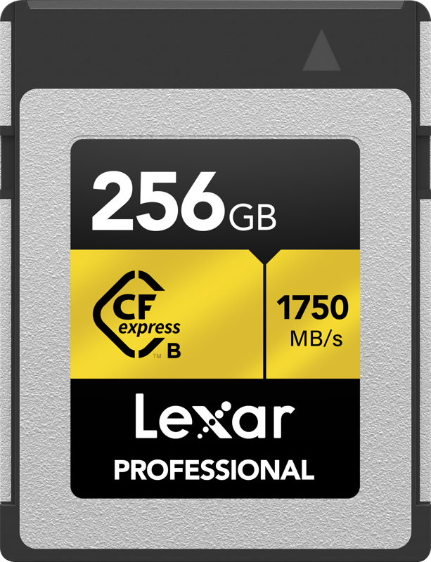 Lexar CFexpress Pro Gold R1750/W1500 256GB -muistikortti tarjoaa 256 Gt:n kapasiteetin ja jopa 1750 MB/s lukunopeuden hopean, mustan ja keltaisen värisessä ulkoasussa.