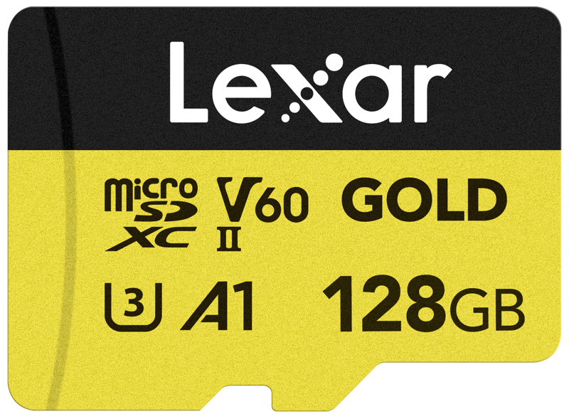 Lexar microSDXC GOLD UHS-II/C10/A1/U3 (V60) 128GB muistikortti, R280/W100, kulta ja musta.