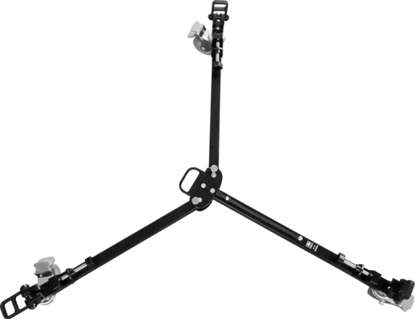 800q-02_118828 Sirui DT-06 Tripod Slider Dolly on musta dolly, jossa on kolme ulosvedettävää jalkaa, joissa jokaisessa on lukittava telapyörä tasaista liikettä ja vakautta varten tasaisilla pinnoilla.