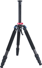 The Sirui R-4214E carbon fibre tripod is a black, three-legged carbon fibre tripod with foam handles and a red adjustment ring near the centre column, shown on a white background.