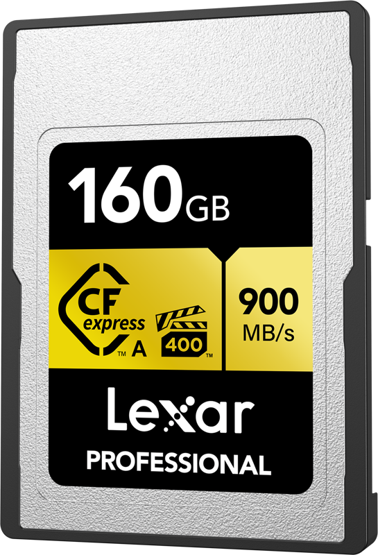 Lexar CFexpress Pro Gold R900/W800 VPG400 Type-A 160GB muistikortti tarjoaa jopa 900 MB/s nopeuden ja yhdistää korkean suorituskyvyn tyylikkääseen hopean, mustan ja keltaisen muotoiluun.