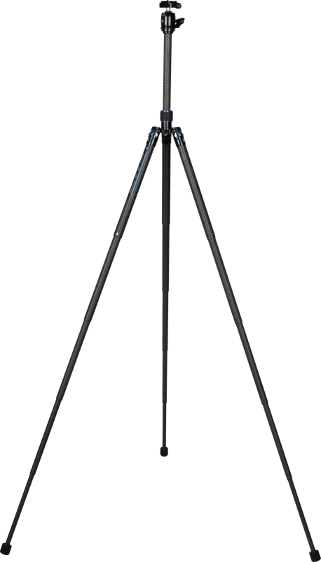 Sirui Traveler X-I Carbon Tripod Kit AT-125 + B00K on korkea ja kevyt kolmijalkainen kolmijalkainen kolmijalkainen kolmijalka, jossa on kolme ulosvedettävää jalkaa ja keskellä oleva säädettävä pylväs, joka näkyy valkoisella pohjalla.