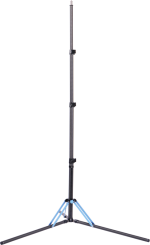 The Sirui Light Stand DK-18 Carbon Fiber Air-Cushioned is a black, lightweight tripod tripod with three extended legs and blue support bars, shown upright against a white background.