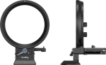 Etu- ja sivukuvat SmallRig 4300 Rotatable Horizontal to Vertical Mount Plate Kit -levysarjasta Canon EOS R -sarjan kameroille, jossa on merkittyjä säätönuppeja ja tukeva jalusta.