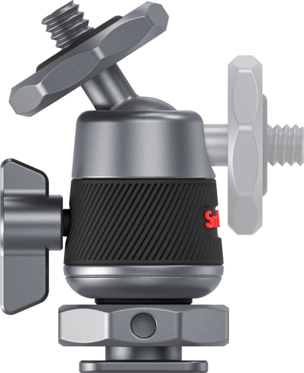 Sivukuva SmallRig 2948 Mini Ball Head -kuulapäästä, jossa on nupitetut säätönupit, ruuvikierre yläreunassa, kuvioitu musta keskikahva ja osittain näkyvä punainen logo. Sisältää irrotettavan kylmäkenkäkiinnikkeen. Toimitetaan 2 kpl:n sarjana.
