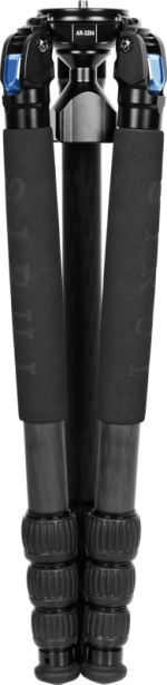 The Sirui AR-3204 Carbon Fibre Tripod is a black and silver camera tripod with foam handles and twist-lock feet, designed to fold into a small space for portability.