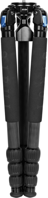 The Sirui AR-3204 Carbon Fibre Tripod is a black and silver camera tripod with foam handles and twist-lock feet, designed to fold into a small space for portability.