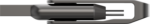 Close-up of the Lexar Jumpdrive Dual Drive D400 256GB USB flash drive with stylish metal body and two Type-C and Type-A connectors, top view with light background.