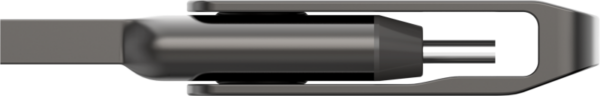 Close-up of the Lexar Jumpdrive Dual Drive D400 256GB USB flash drive with stylish metal body and two Type-C and Type-A connectors, top view with light background.